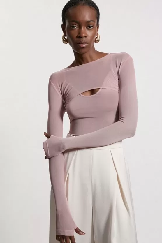 Fashion Karen Millen Double Layered Mesh Bodysuit blush