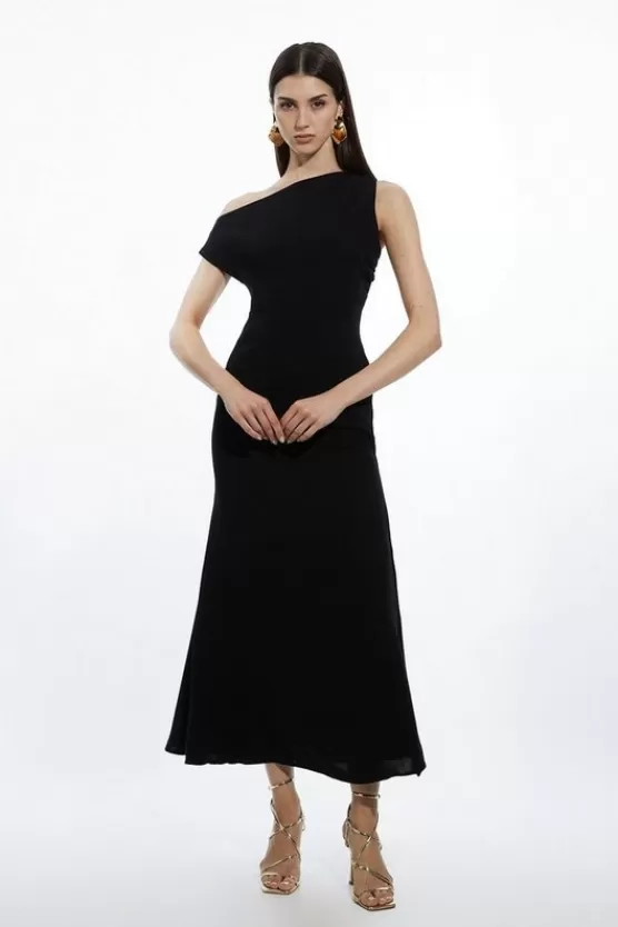 Clearance Karen Millen Drapey Crepe Jersey Corset Detail Maxi Dress black