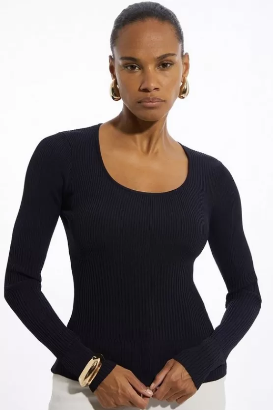 Online Karen Millen Drapey Ribbed Knit Scoop Neck Top navy