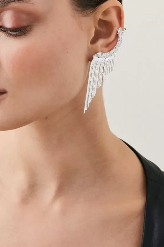 Flash Sale Karen Millen Ear Cuff Drop Detail Earring silver