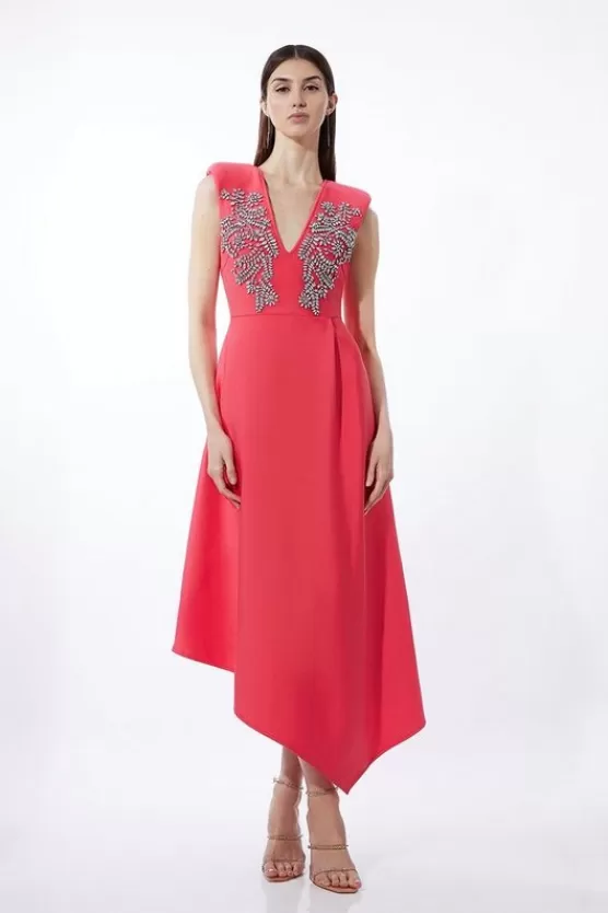 Store Karen Millen Embellished Bandage Figure Form Knit Sleeveless Midaxi Dress coral