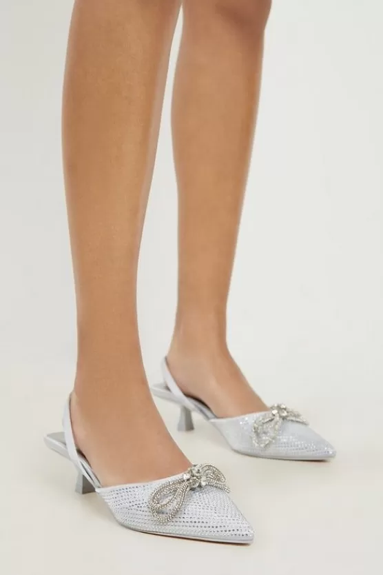 Best Sale Karen Millen Embellished Bow Detail Low Heel silver