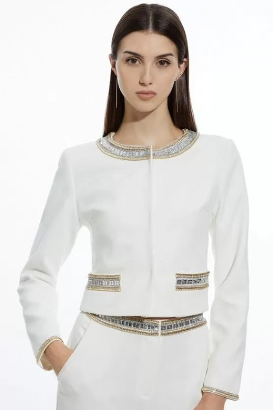 Shop Karen Millen Embellished Detail Suit Set ivory