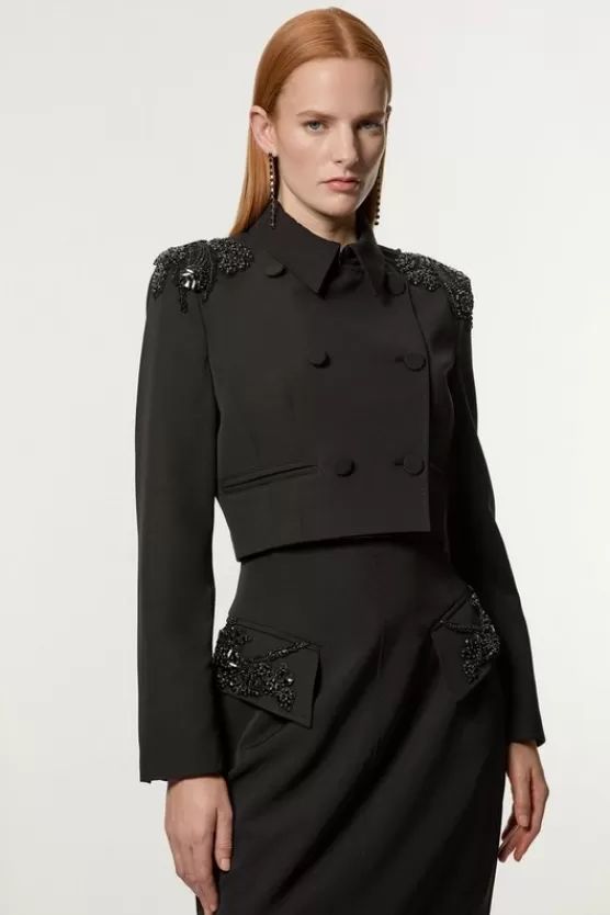 Cheap Karen Millen Embellished Tailored Double Breast Jacket black