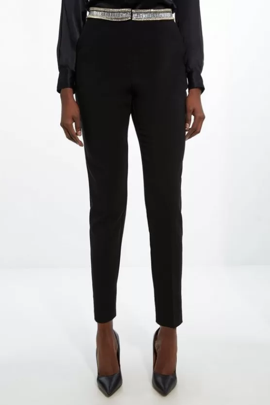 Flash Sale Karen Millen Embellished Waistband Slim Leg Dress Pants black