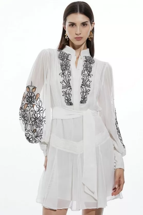 Discount Karen Millen Embroidery Bib Detail Woven Mini ivory