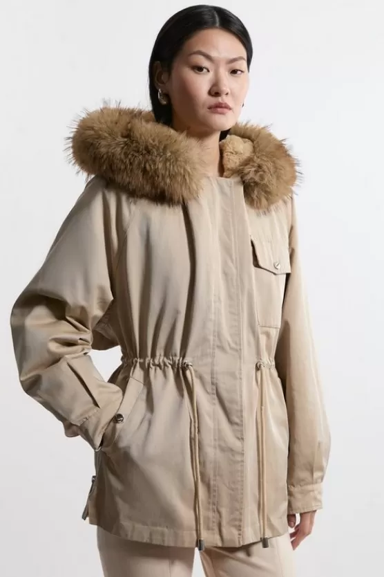 Shop Karen Millen Faux Fur Lined Hooded Parka Coat camel