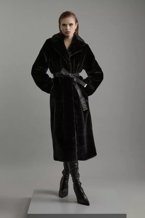 Fashion Karen Millen Faux Fur Longline Coat black