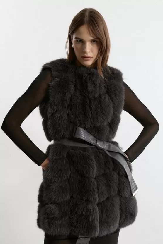 Discount Karen Millen Faux Fur Panelled Vest darkgrey