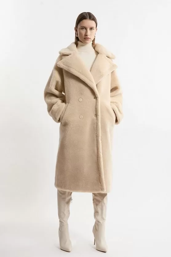 Best Karen Millen Faux Fur Teddy Longline Coat cream