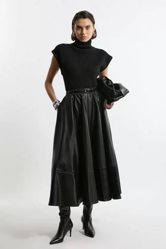 Outlet Karen Millen Faux Leather Full Maxi Skirt black