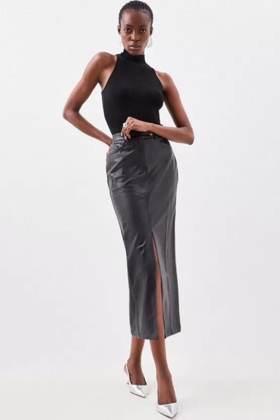 Best Karen Millen Faux Leather Pencil Maxi Skirt black