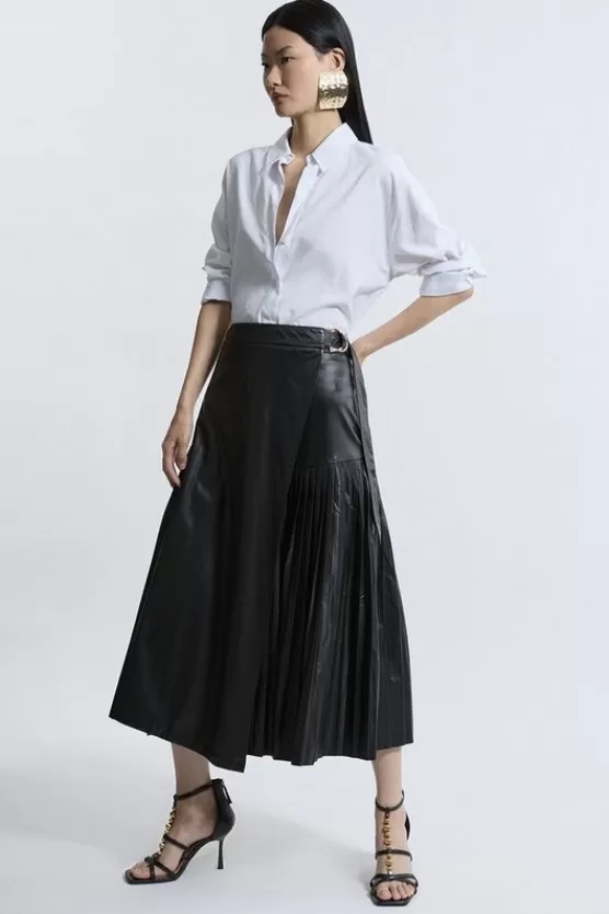 Flash Sale Karen Millen Faux Leather Pleated Panel Midi Skirt black