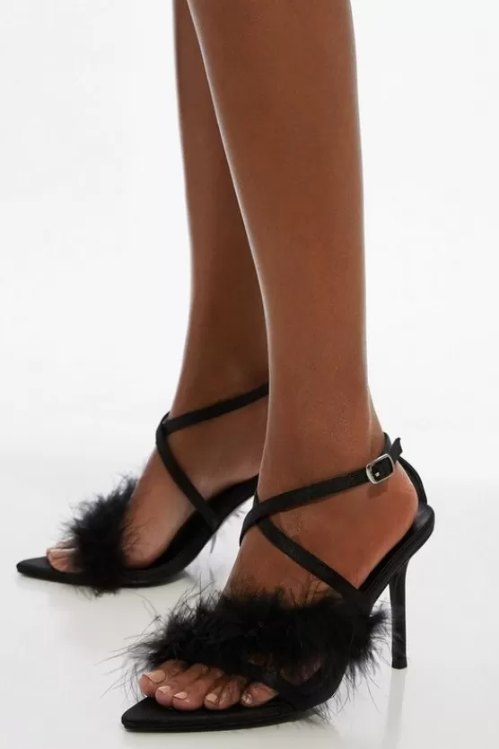 Sale Karen Millen Feather Strap Stiletto Heel black