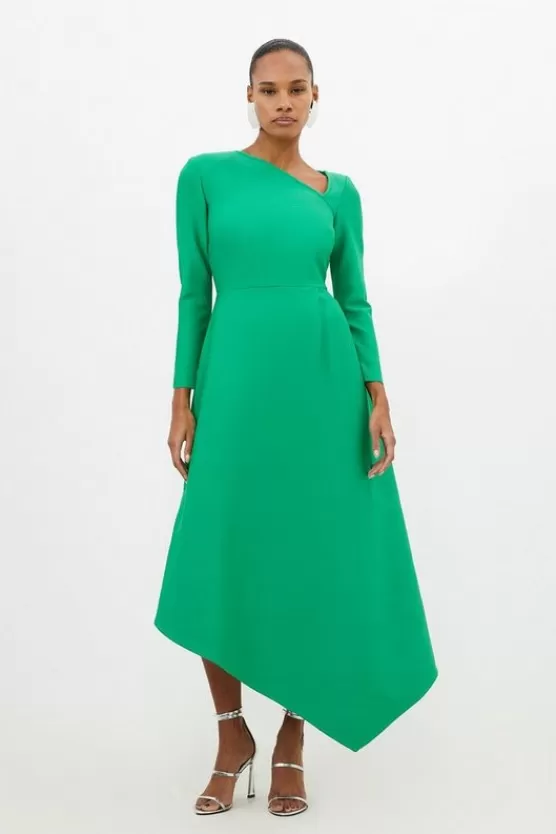 Best Karen Millen Figure Form Bandage Asymmetric Hem Knit Midi Dress brightgreen