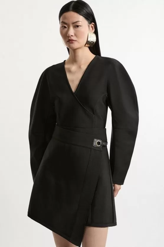 Cheap Karen Millen Figure Form Bandage Asymmetric Mini Skirt black