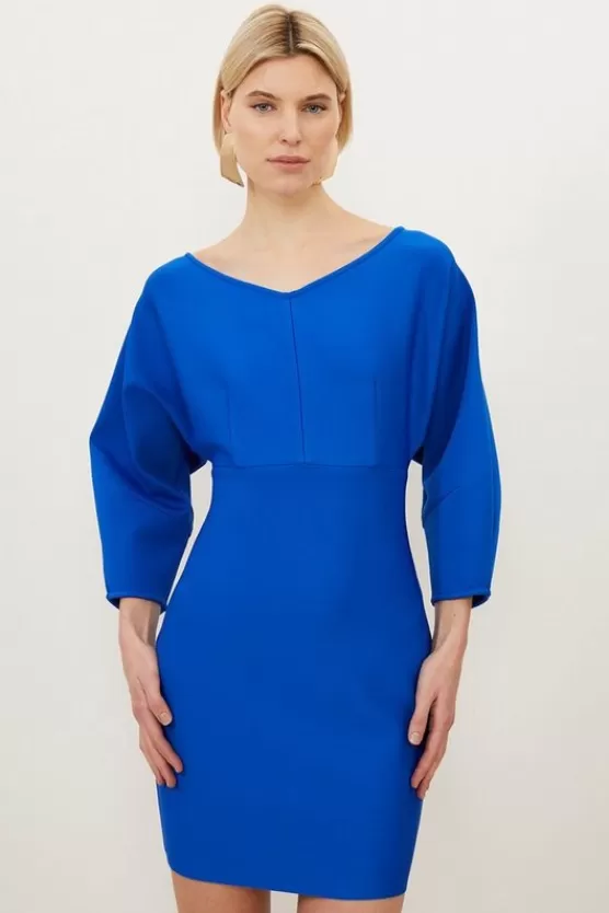 Online Karen Millen Figure Form Bandage Banana Sleeve V Neck Mini Dress cobalt