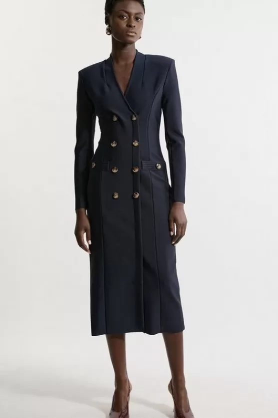 Sale Karen Millen Figure Form Bandage Blazer Style Knit Midi Dress navy