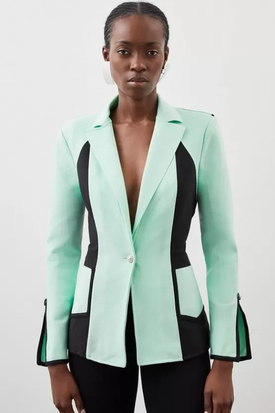 Shop Karen Millen Figure Form Bandage Color Block Knit Jacket multi