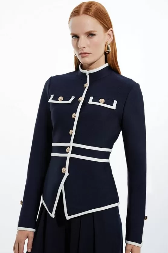 Cheap Karen Millen Figure Form Bandage Contrast Piping Jacket navy