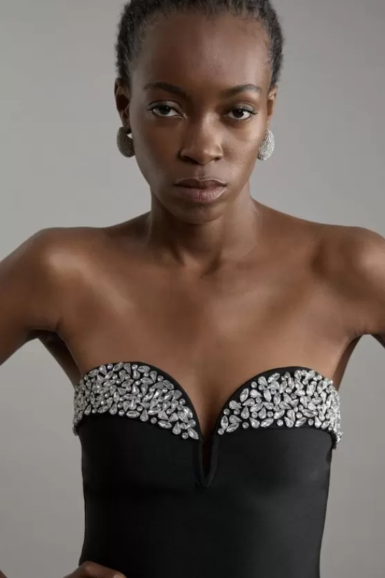 Cheap Karen Millen Figure Form Bandage Crystal Embellished Corset Top black