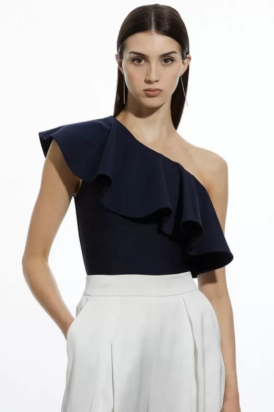 Shop Karen Millen Figure Form Bandage Drama Frill Knit Top navy