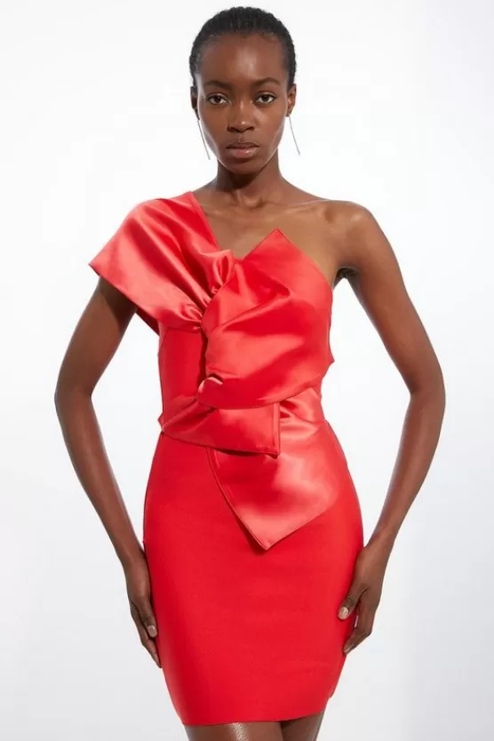 Best Karen Millen Figure Form Bandage Dramatic Bow Detail Mini Dress red