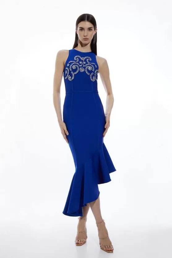 Online Karen Millen Figure Form Bandage Embellished Asymmetric Hem Knit Dress cobalt