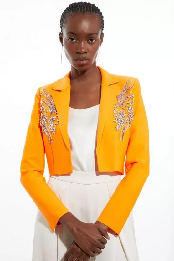 Best Sale Karen Millen Figure Form Bandage Embellished Cropped Jacket orange