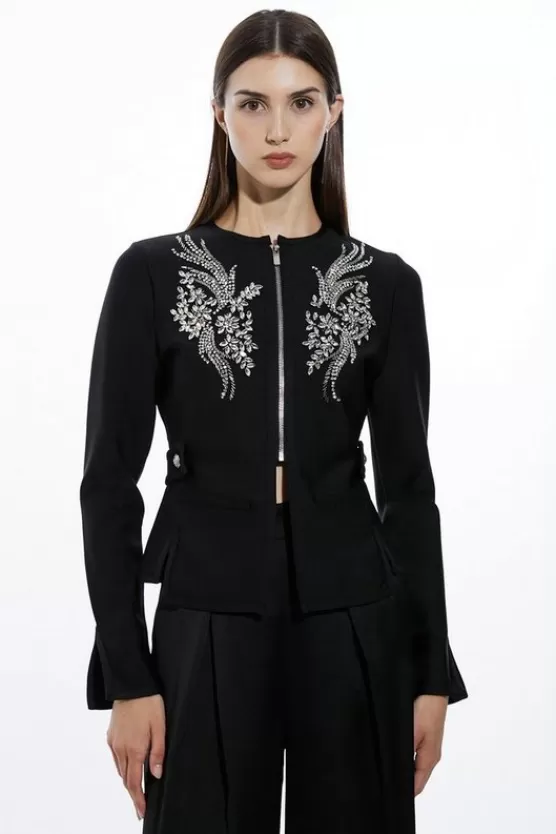 Shop Karen Millen Figure Form Bandage Embellished Piping Knit Jacket black