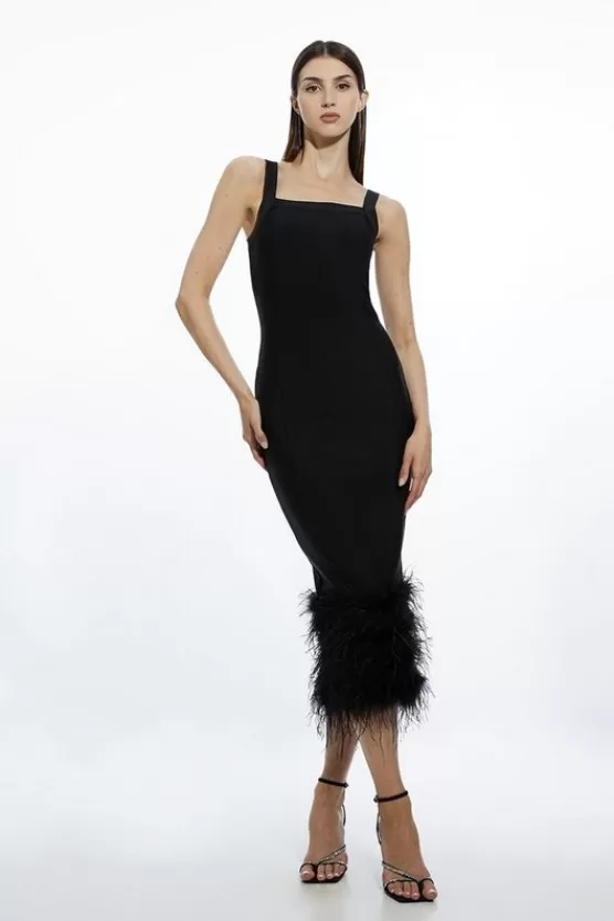 Best Sale Karen Millen Figure Form Bandage Feather Hem Knit Midi Dress black