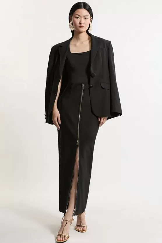 Shop Karen Millen Figure Form Bandage Knit High Waisted Zip Detail Midaxi Skirt black