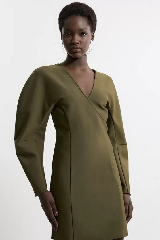 Store Karen Millen Figure Form Bandage Knit Round Sleeve Mini Dress olive