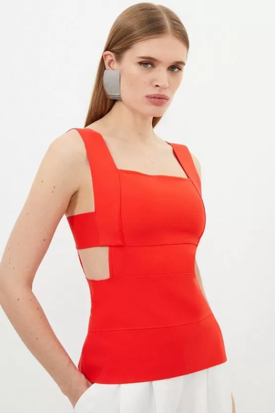 Cheap Karen Millen Figure Form Bandage Knit Square Neck Cut Out Top red