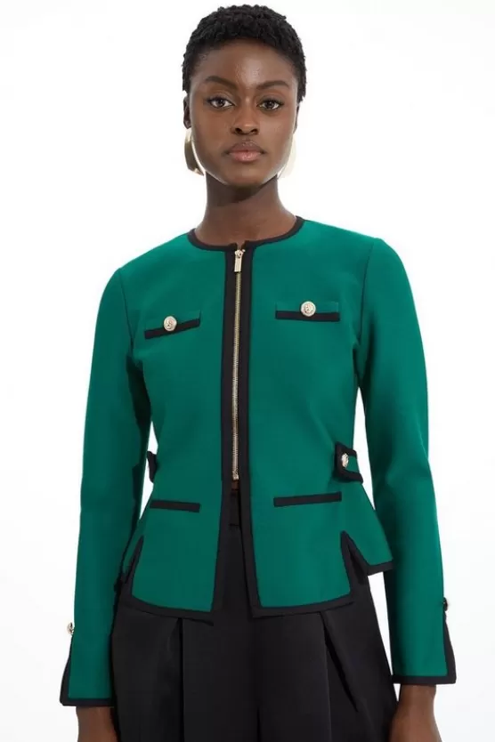 Online Karen Millen Figure Form Bandage Military Contrast Piping Knit Jacket green