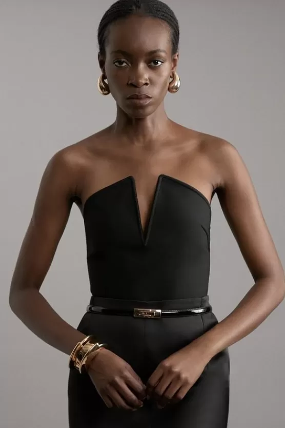 Fashion Karen Millen Figure Form Bandage Sharp V Neck Knit Crop Top black