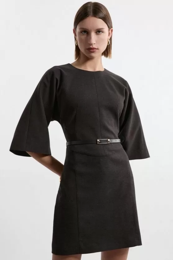 Outlet Karen Millen Flannel Tailored Belted Dress grey