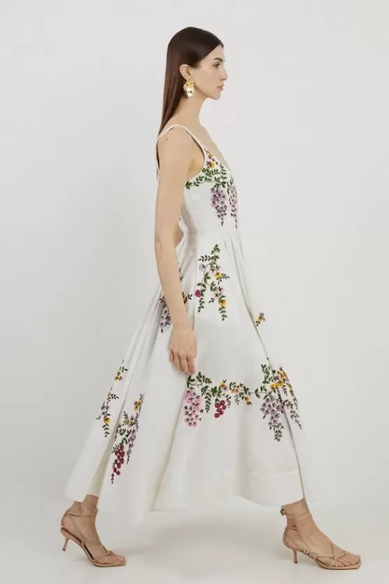 Online Karen Millen Embroidered Cotton Linen Woven Prom Dress floral