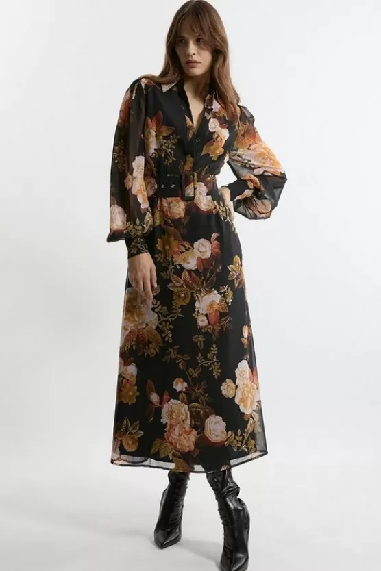 Flash Sale Karen Millen Georgette Maxi Shirt Dress floral