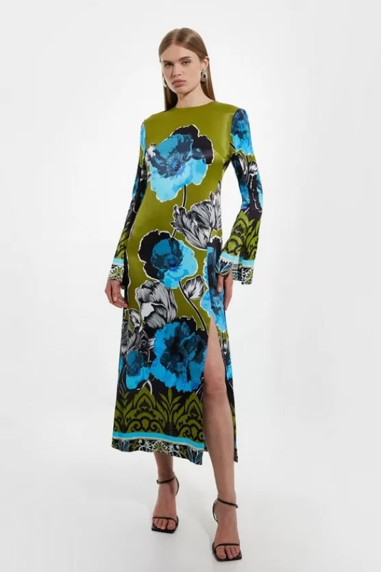 Best Karen Millen Floral Print Satin Crepe Woven Maxi Dress multi