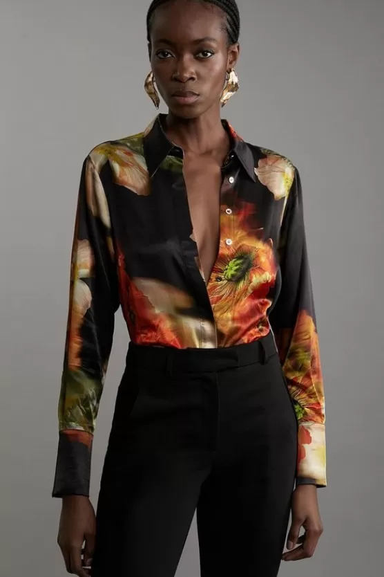 Store Karen Millen Satin Woven Shirt floral