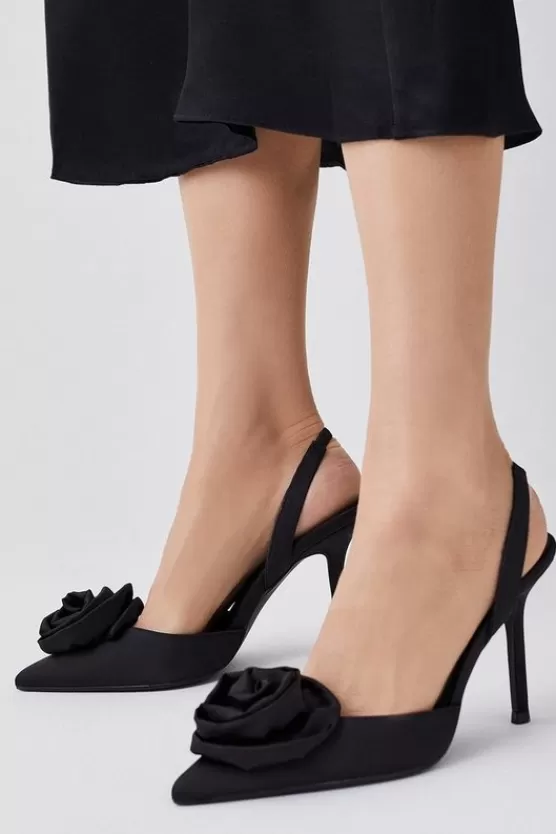 Discount Karen Millen Flower Detail Court Slingback Heel black