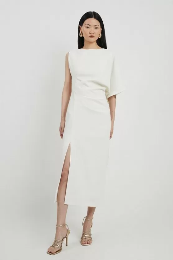 Flash Sale Karen Millen Fluid Tailored Asymmetric Sleeve Midi Dress ivory