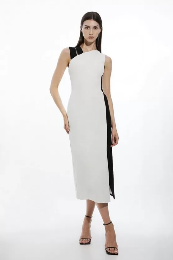 Sale Karen Millen Fluid Tailored Color Block Split Strap Midi Dress mono