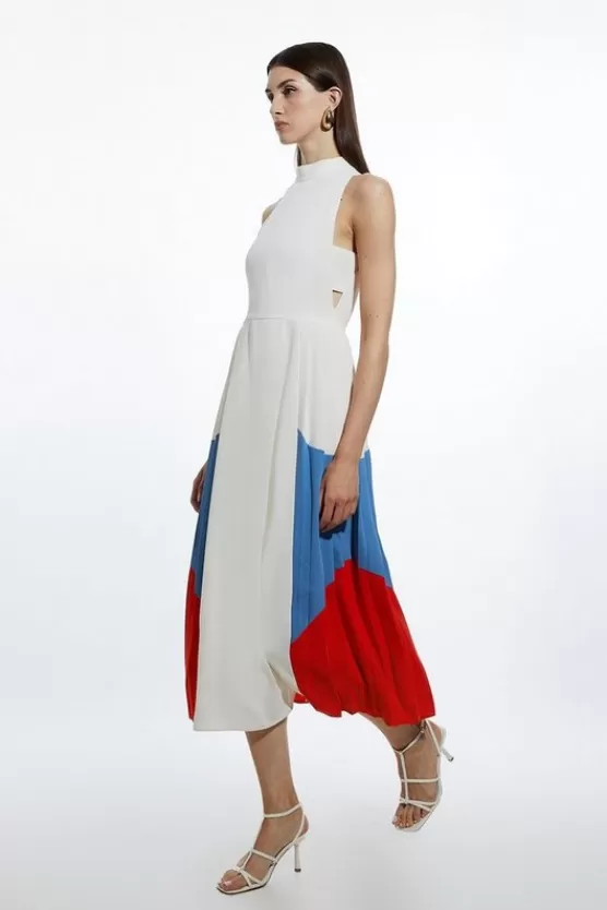 Cheap Karen Millen Fluid Tailo Colour Block Pleated Full Skirted Maxi Dress red