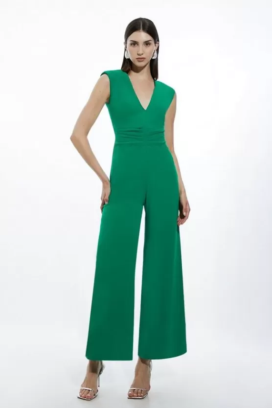 Cheap Karen Millen Fluid Tailored Ruched Waist Detail Wide Leg Jumpsuit emerald