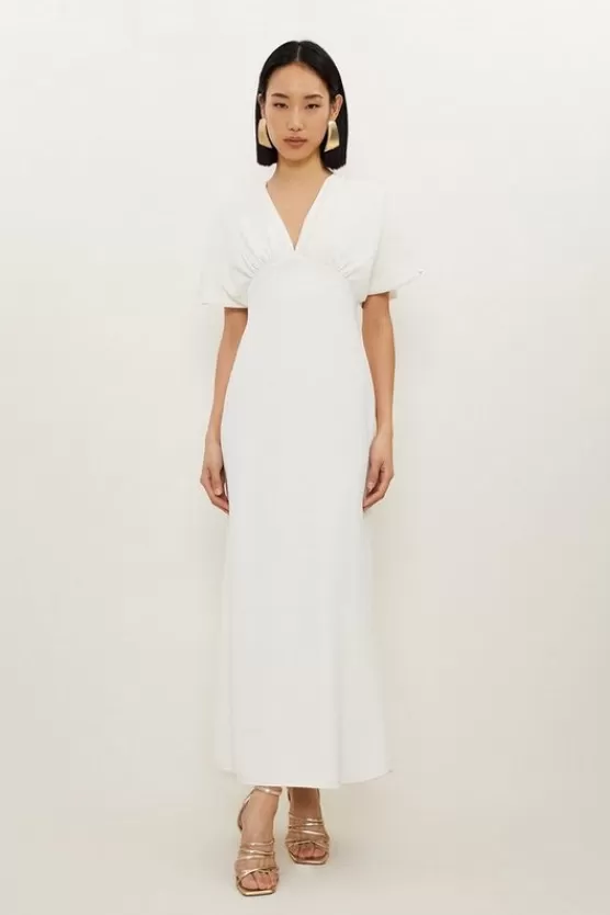 Shop Karen Millen Fluid Tailored Waterfall Sleeve Maxi Dress ivory