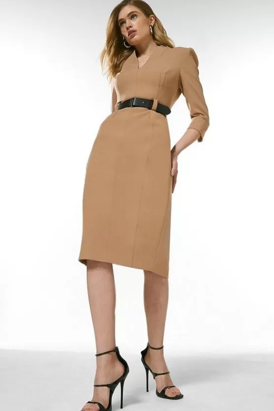 Sale Karen Millen Forever Belted Midi Dress camel