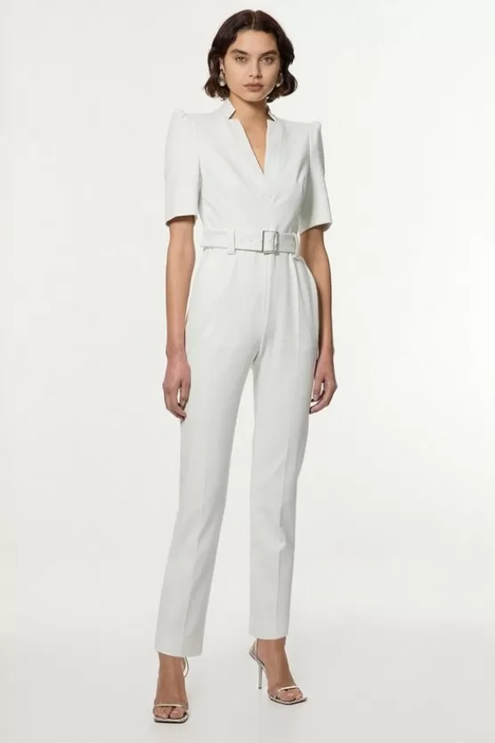 New Karen Millen Forever Self Belted Jumpsuit ivory