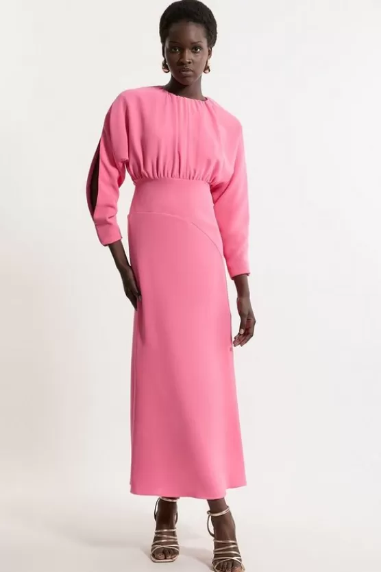 Clearance Karen Millen Formal Tailored Long Sleeve Color Block Dress pink